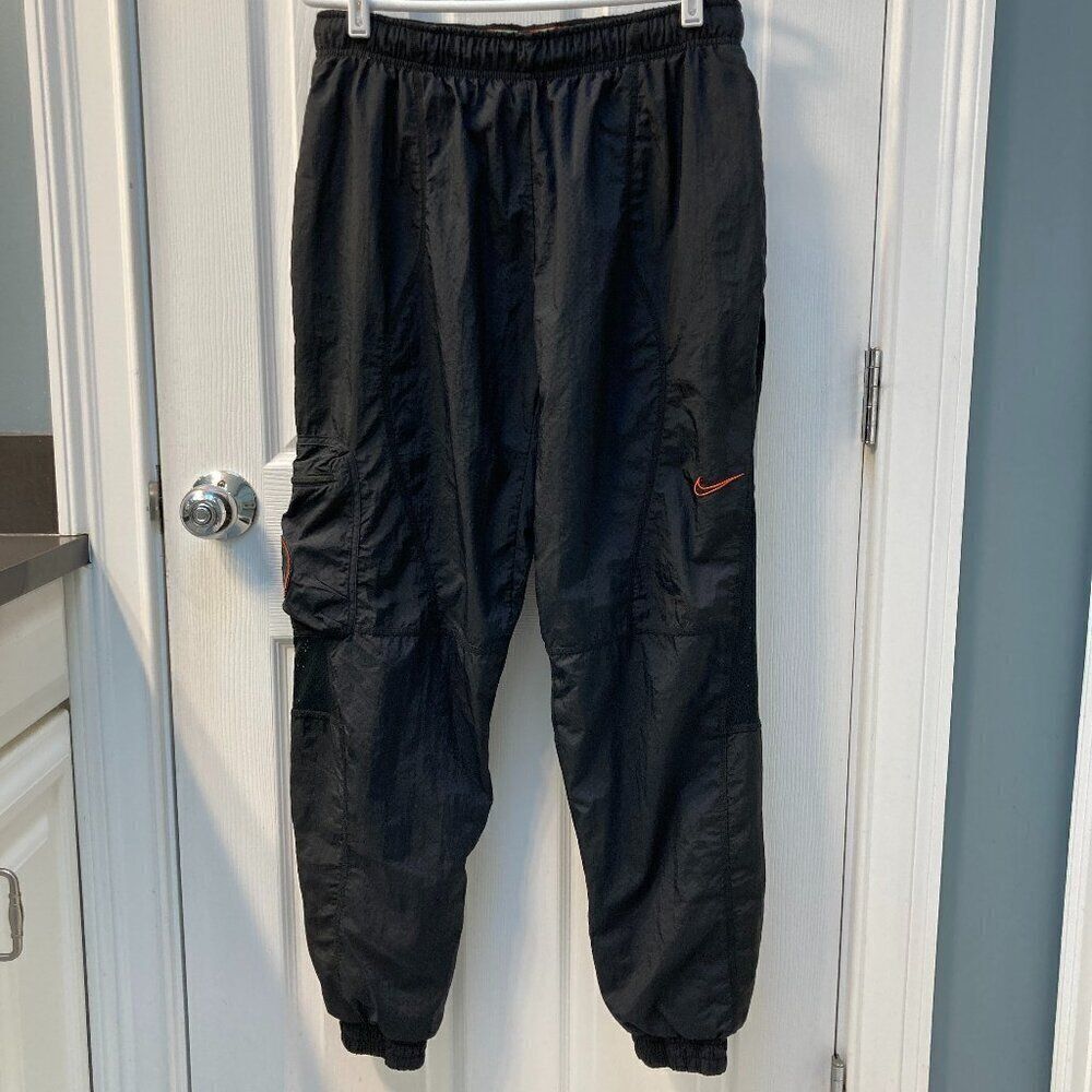 Nike Nylon Athletic Joggers Orange Swoosh Size Medium